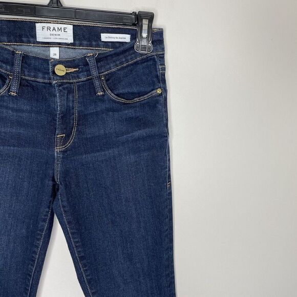 FRAME Jeans Womens 26 Le Skinny de Jeanne Dark Wash Stretch Distressed - Picture 2 of 11